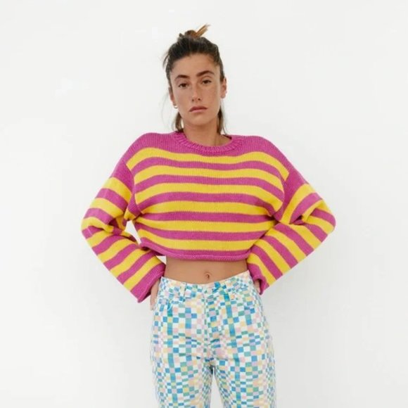 Zara Sweaters Zara Cropped Knit Striped Sweater S Poshmark
